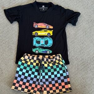 Bums & Roses Kids Car Print Matching Set - Black and Multicolor
